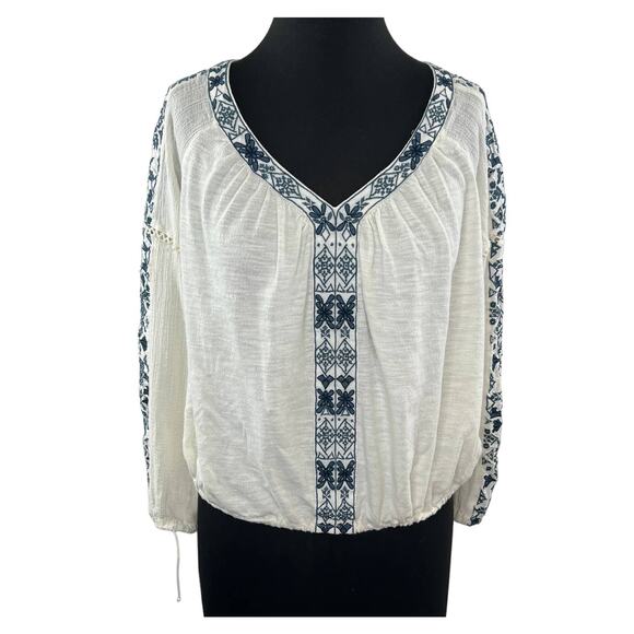 ANTHROPOLOGIE Akemi + Kin Merewen White Embroidered Boho Peasant Top Size XS - Picture 1 of 8